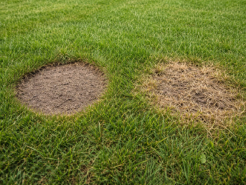 Bodem met twee soorten kale plekken: scherp omlijnde plekken tegenover vaag verspreide, verdroogde uitval.