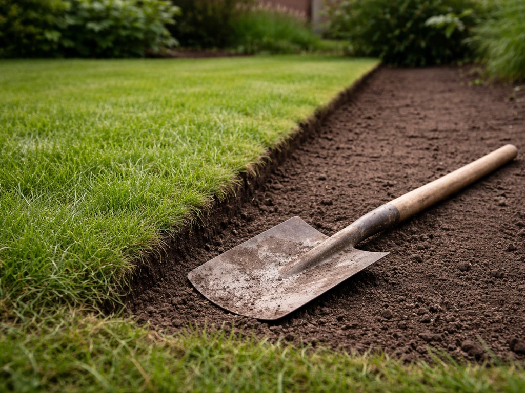 Tuinmanier voorbereiding: korte grasstroken afgestoken bij randen en kale grond klaar voor bodembedekkers
