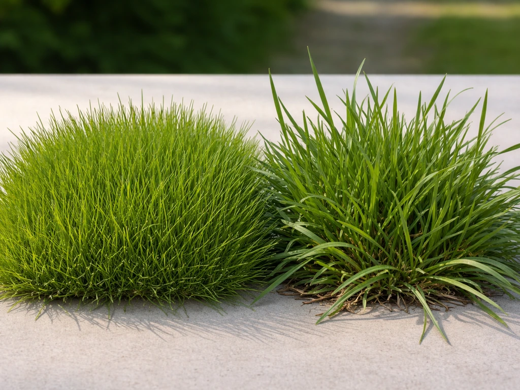 Twee verschillende grassoorten naast elkaar, duidelijk verschil tussen “Engels gras” betekenissen.