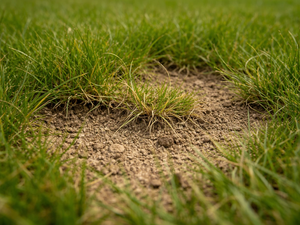 Close-up van slapper gras met duidelijke plekjes waar de bodem los aanvoelt