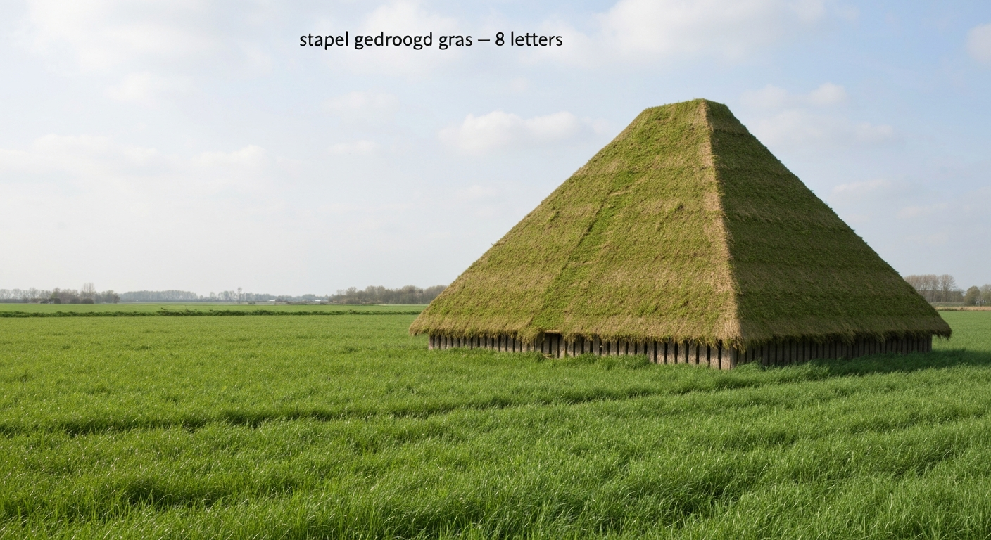 Traditionele hooiberg op een Nederlands boerenerf met palen en beweegbare kap