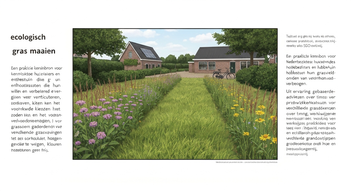 Gazon met een strook hoger gras en wilde bloemen naast kortgemaaid gazon in een Nederlandse achtertuin