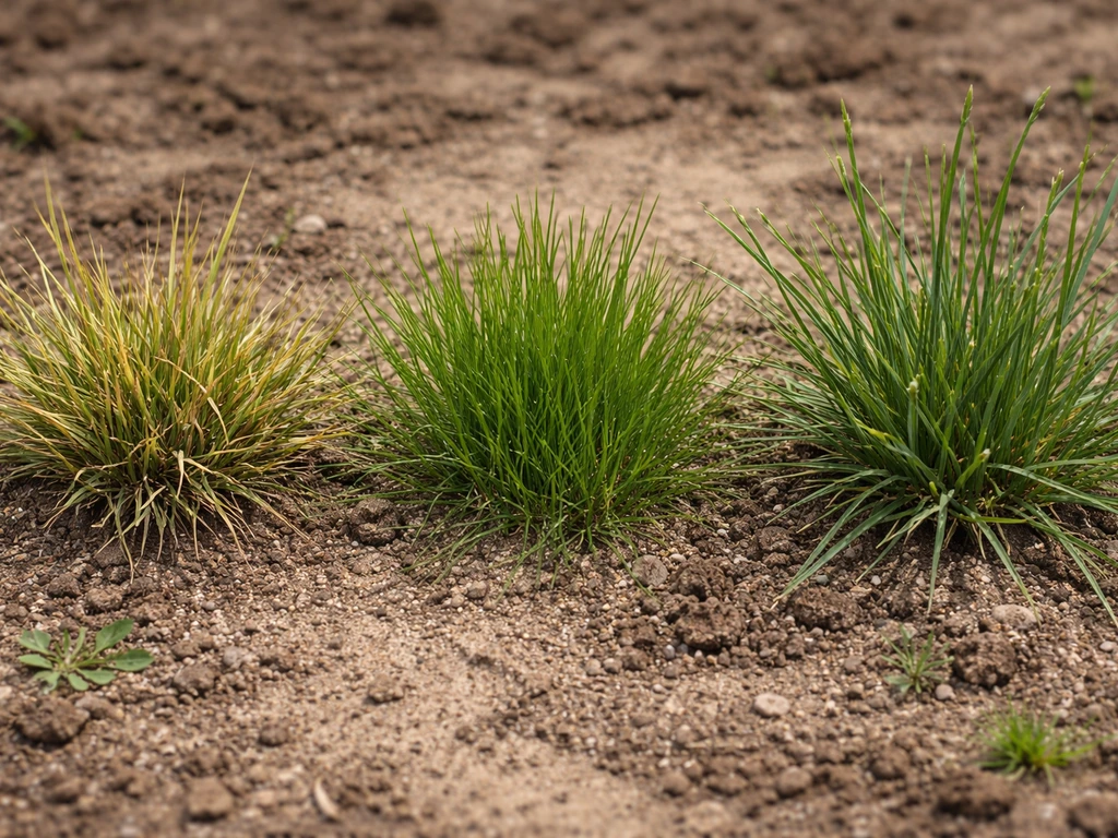 Close-up van verschillende grassprieten op aarde, als natuurlijke vergelijking van soorten die met ‘hooi gras’ verward w