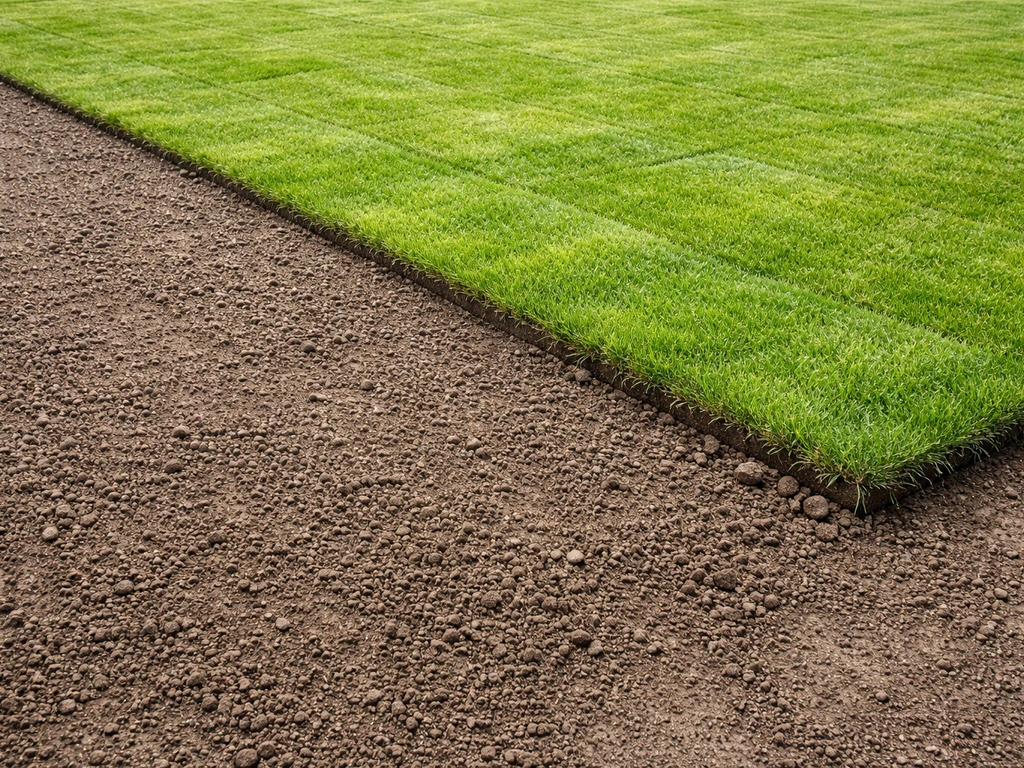 Vers ingezaaid gras en net gelegde graszoden in Nederland, met zichtbare kruimelige bodem en scherpe randen.