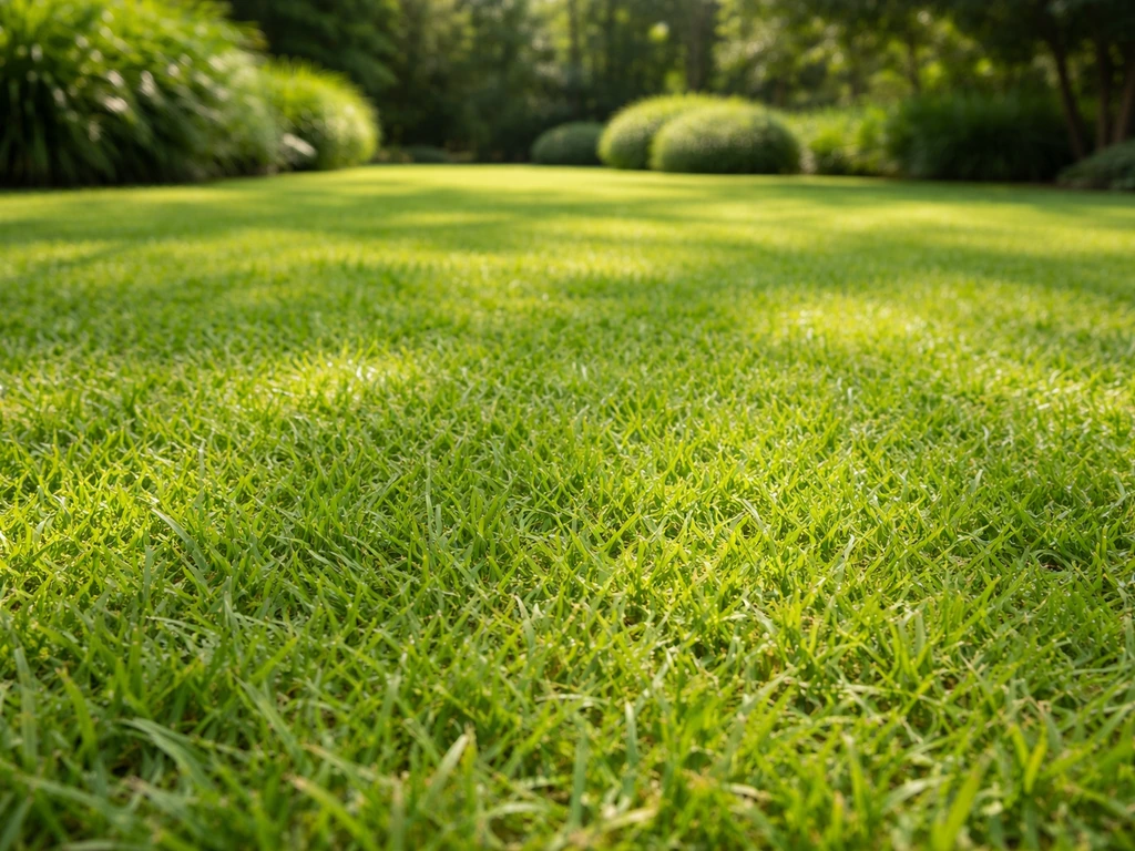 Weelderig tropisch gras in een Nederlands gazon in de zomer, warme kleur en zichtbare grassprieten
