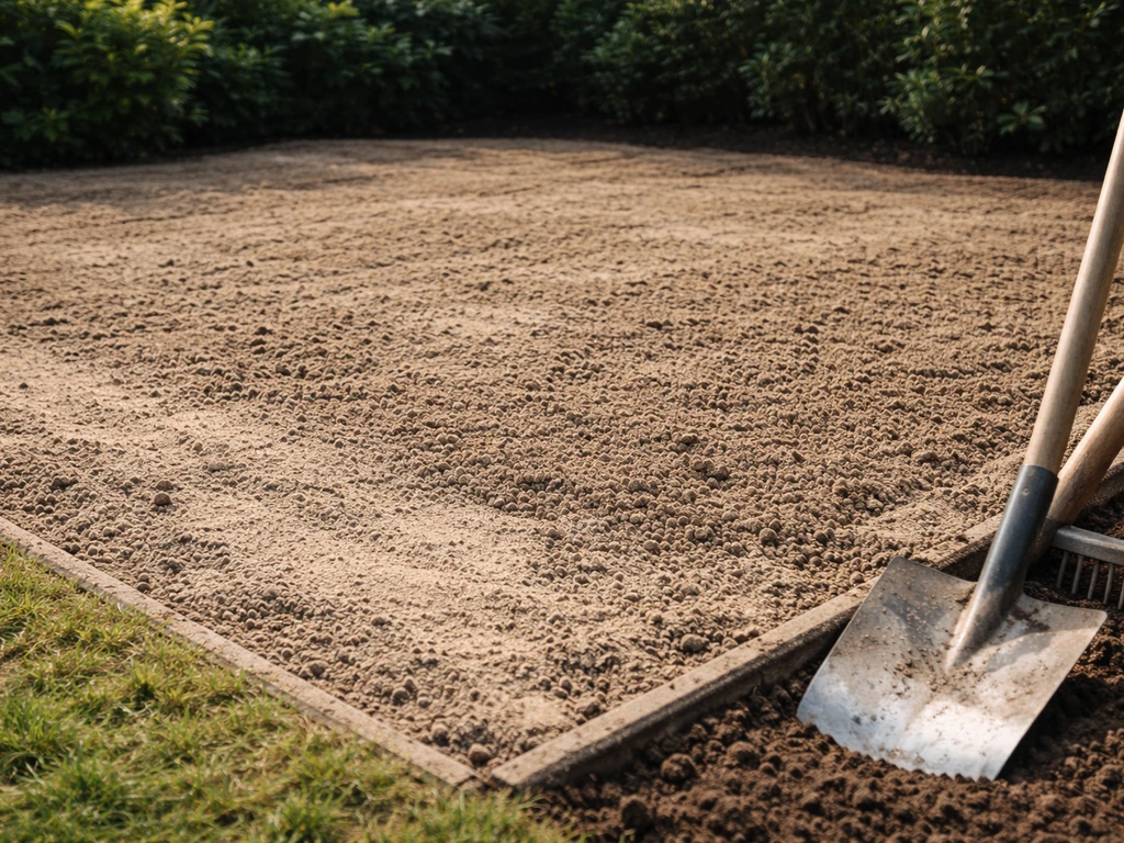 Losgemaakte bodem in een tuin met zand/grondverbetering, klaar voor aanleg van tropisch gras.
