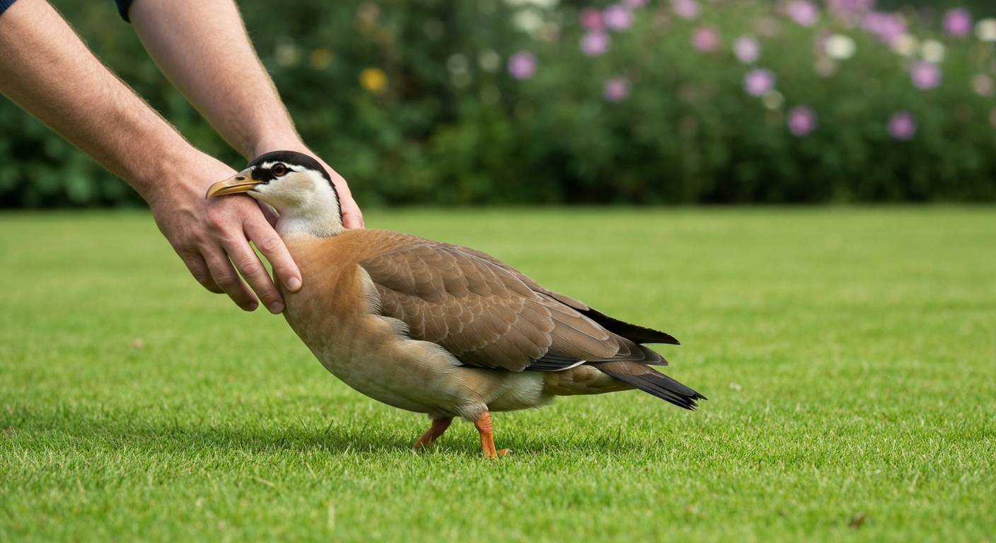 Tuinier brengt verdund vloeibaar zeewierextract met rugspuit aan op een gezond Nederlands gazon; zachte spuitnevel en typische achtertuin op de achtergrond.