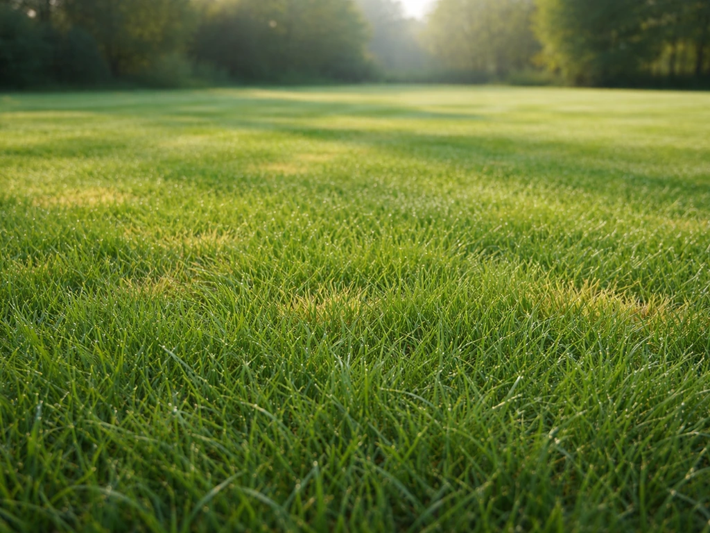 Panoramisch uitzicht op een verzorgd Nederlands gazon met licht contrasterende stressplekken en fris groen gras