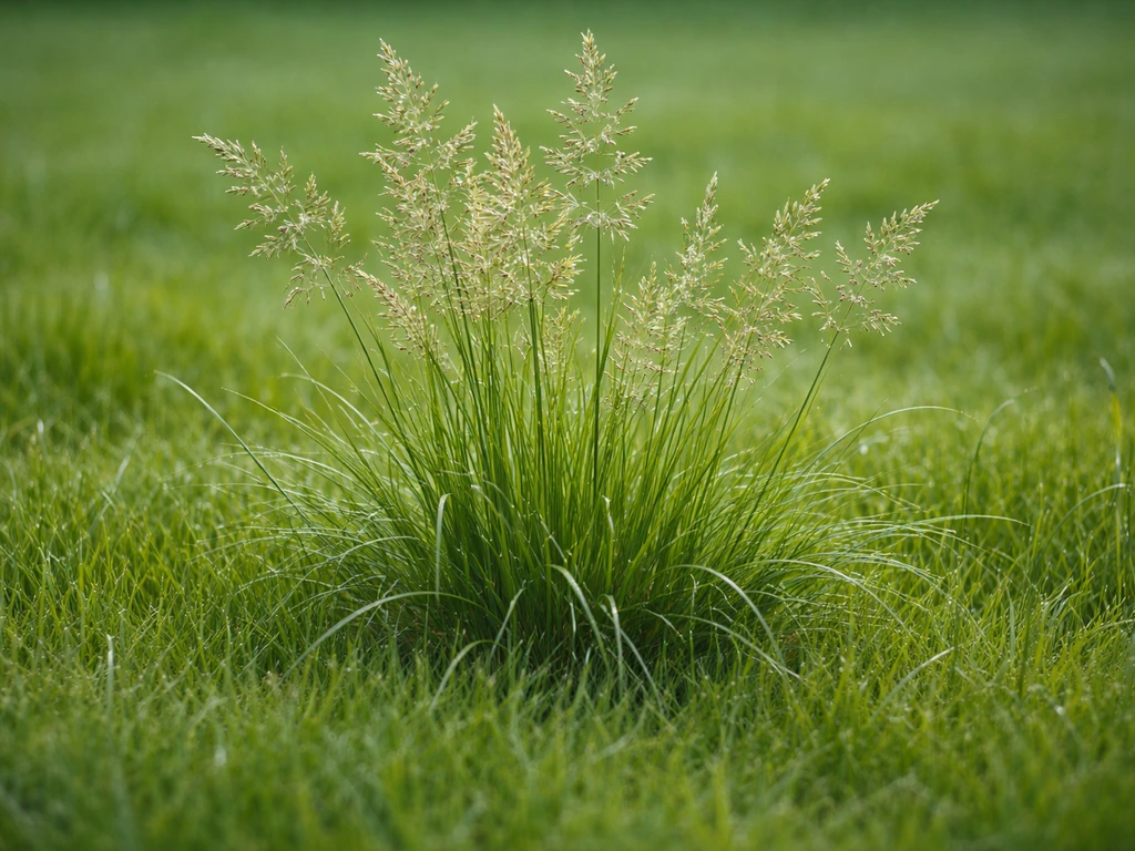 Ruwe smele-gras in een Nederlands gazon, met zichtbare pollen en slierten tussen het groen.