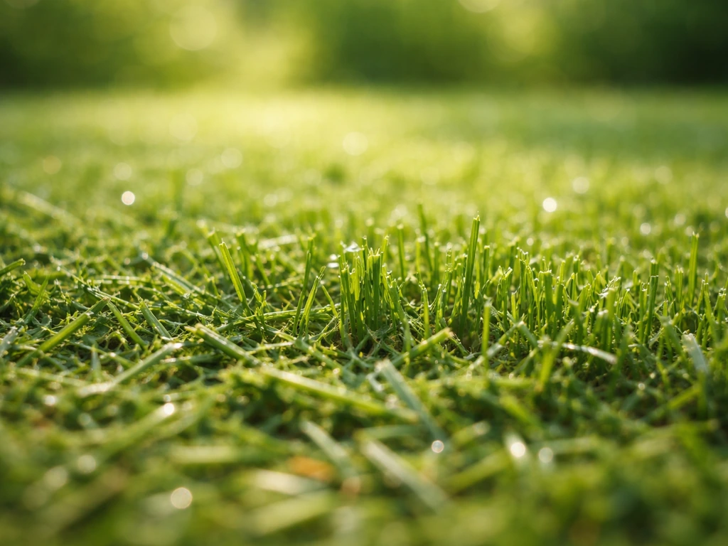 Close-up van versgemaaid gras met frisse groene geur, maaisel en grassprieten direct na het maaien.