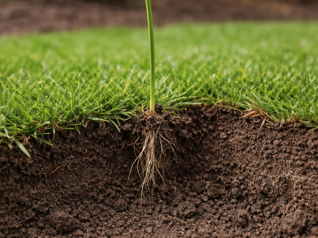 Close-up van een grasspriet die uit een graszode wordt getrokken om inworteling te testen.