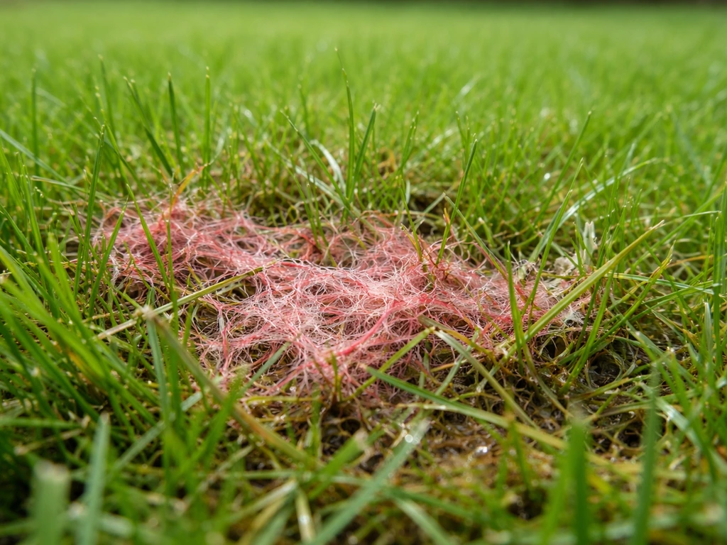 Roze roodgekleurde draden van rooddraad op gras in een Nederlands gazon, close-up bij natuurlijk daglicht.