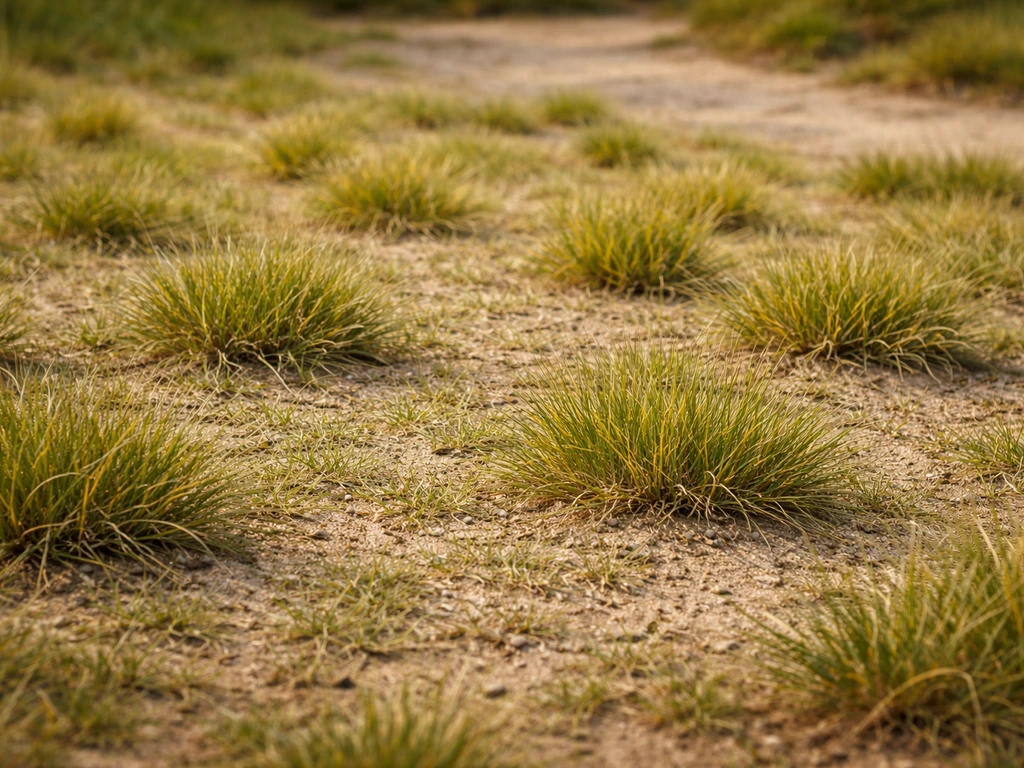 Buntgras tussen het gazon, kort gemaaid op 5–7 cm in droog, zandig graslandschap