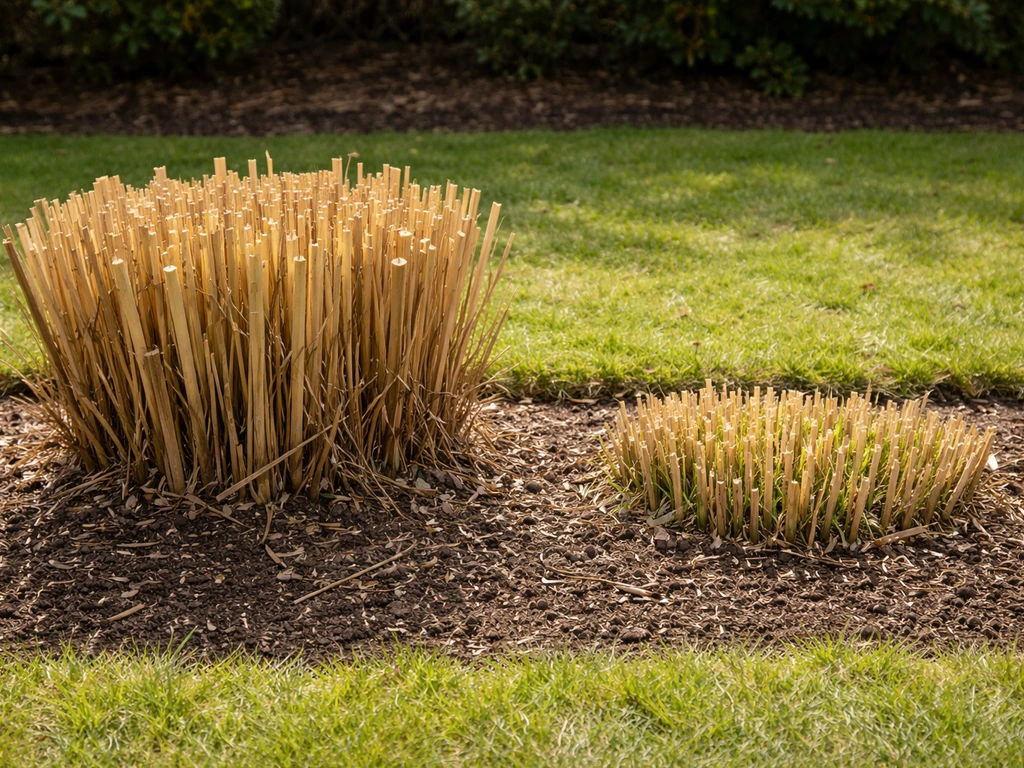 Tuinopname met twee siergraspolen: hogere kniphoogte (20–25 cm) en lagere kniphoogte (10–20 cm).